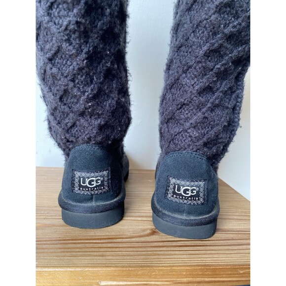 Ugg Australia Womens Boots Size 7 Black Lattice Cardy Sweater Knit S/N 3066 Y2K - Picture 4 of 11